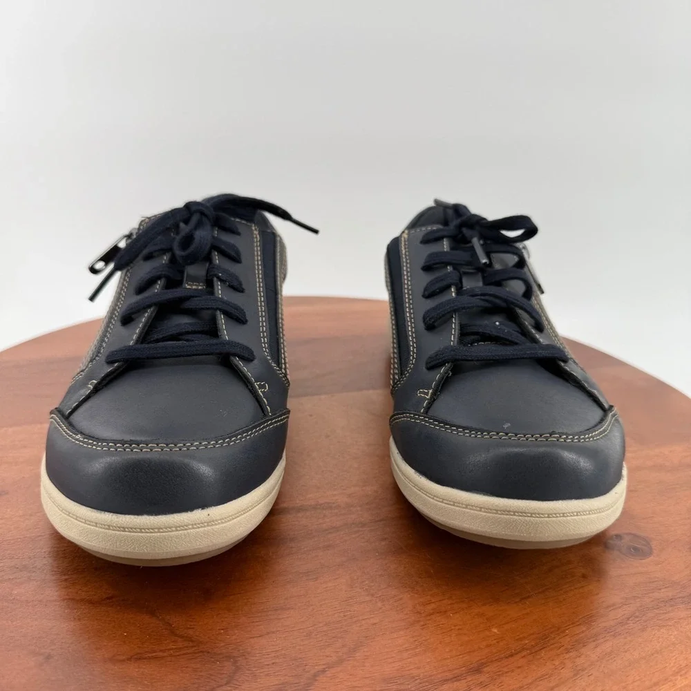 Clarks Collection Bryianne Bayla Navy Zip‎ Lace-Up Leather Sneakers Women's 11W